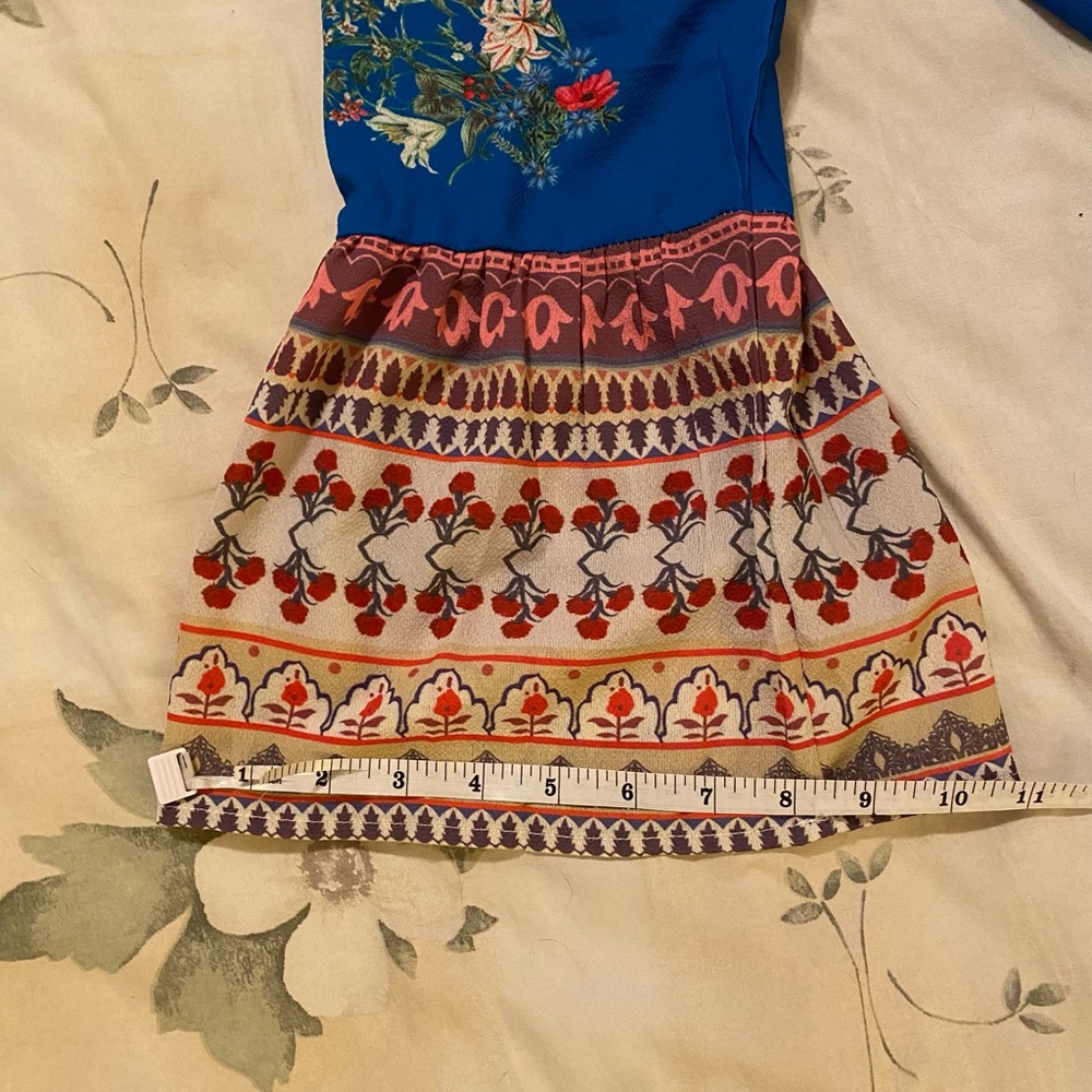NWT Umgee Blue Off Shoulder Babydoll Floral Mini Dress Tassels bell sleeves Boho - Picture 9 of 13